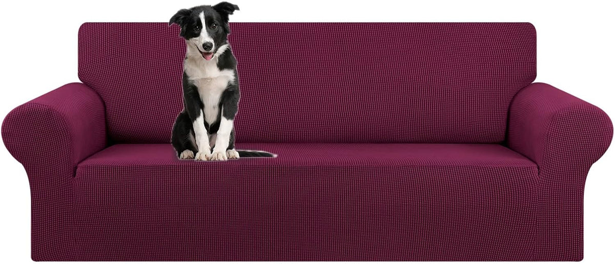 Stretch Sofa Cover Slipcover ,Couch Covers for 3 Cushion Couch Sofa pet Friendly (78"-94") Furniture Protector Sofa with Elastic Bottom for Kids,Dog, Jacquard Small Checked(Large,Black)