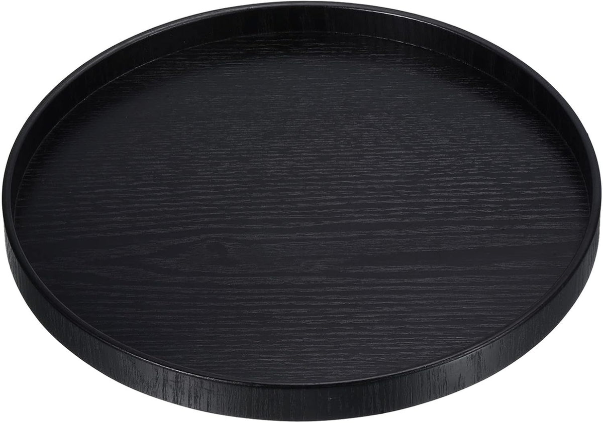 Wood Serving Tray 8 Inch, Round Decorative Platter for Home Decor Kitchen Table Candle Holder, Black