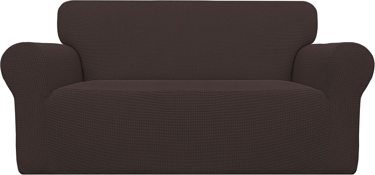 Stretch Sofa Slipcover 1-Piece Sofa Cover Furniture Protector Couch Soft with Elastic Bottom for Kids, Polyester Spandex Jacquard Fabric Small Checks (Sofa, Dark Gray)