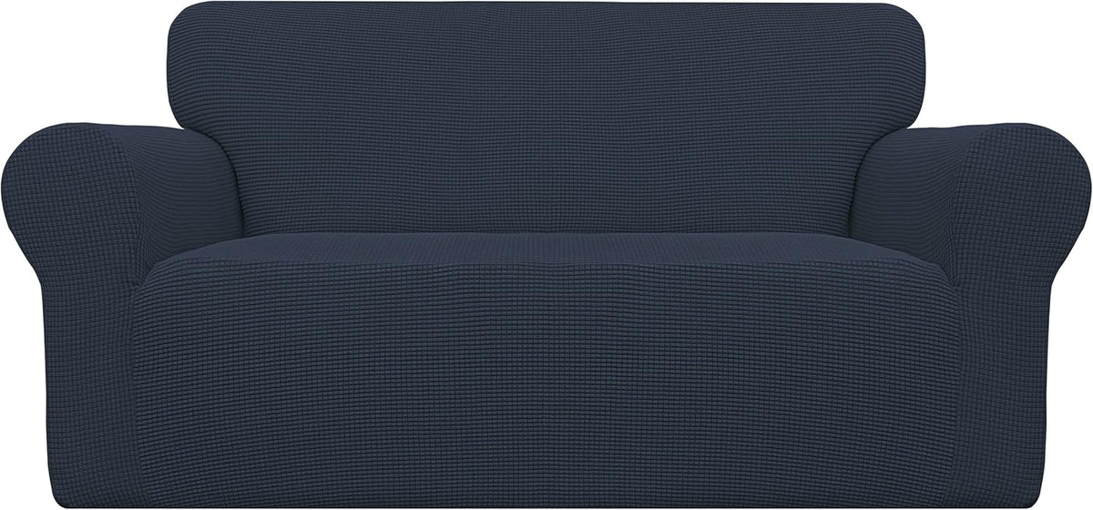 Stretch Sofa Slipcover 1-Piece Sofa Cover Furniture Protector Couch Soft with Elastic Bottom for Kids, Polyester Spandex Jacquard Fabric Small Checks (Sofa, Dark Gray)