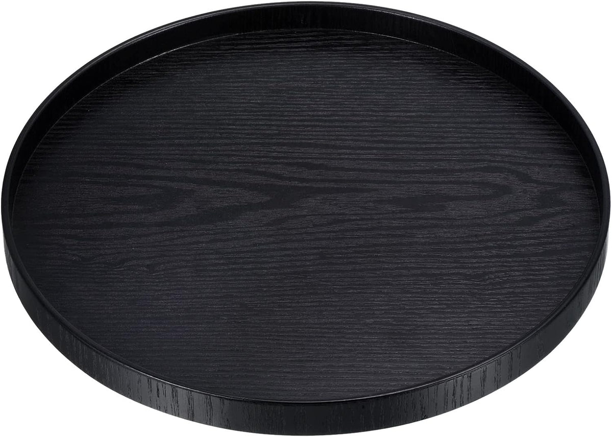 Wood Serving Tray 8 Inch, Round Decorative Platter for Home Decor Kitchen Table Candle Holder, Black